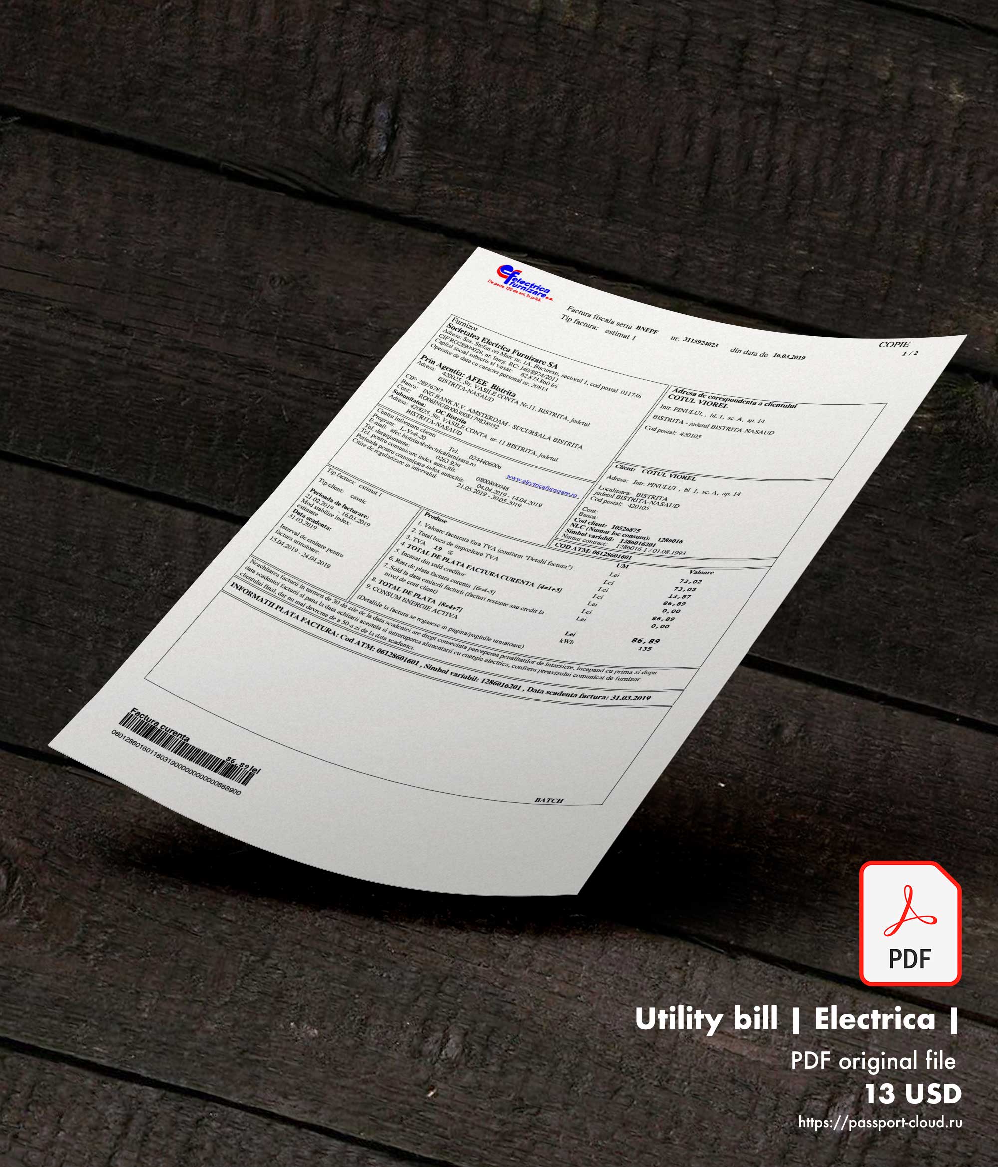 Utility bill | Electrica | Romania |1