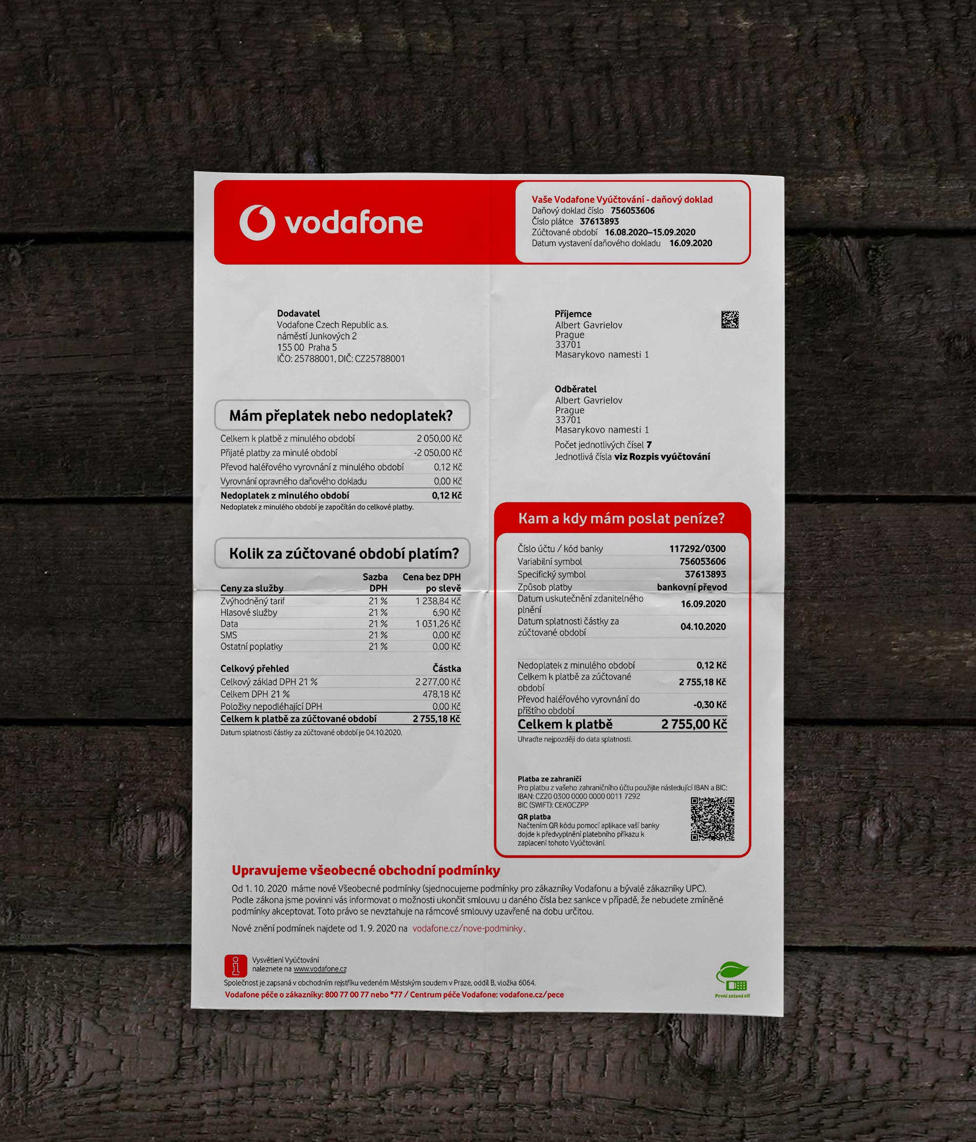 Utility bill | Vodafone | CZECH | Czech Republic |2