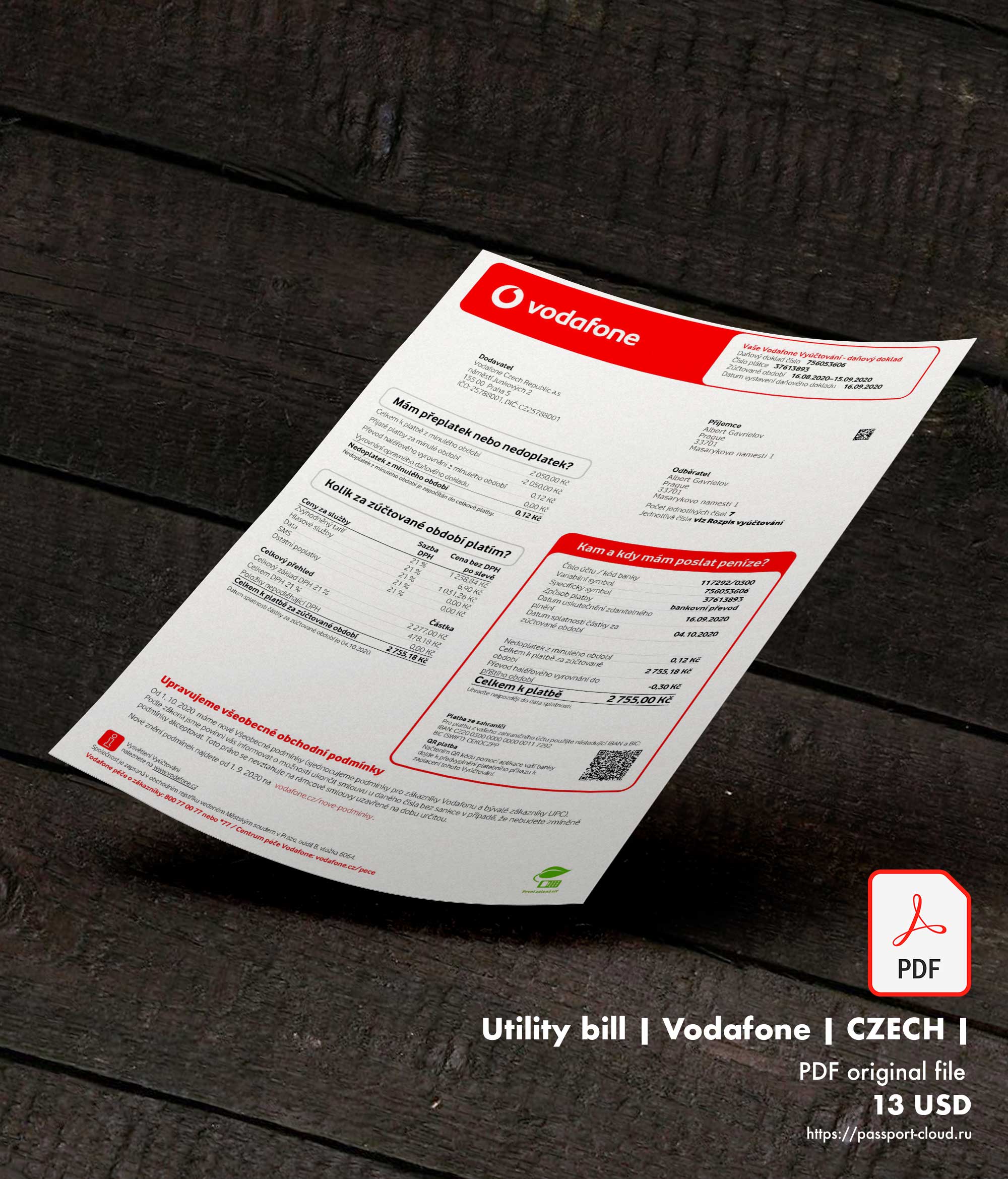 Utility bill | Vodafone | CZECH | Czech Republic |1