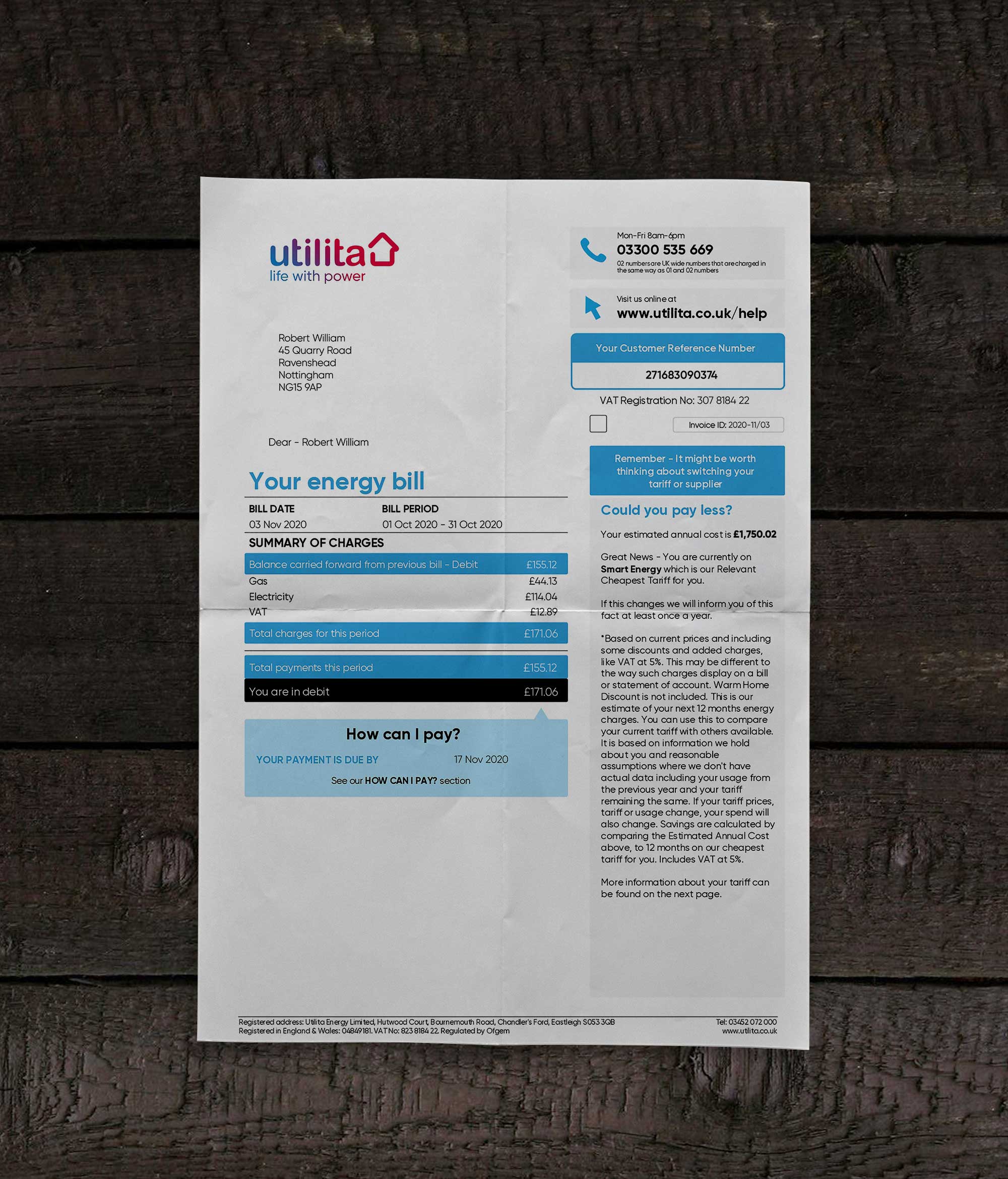 Utility bill | Utilita Energy Limited | UK | United Kingdom |2