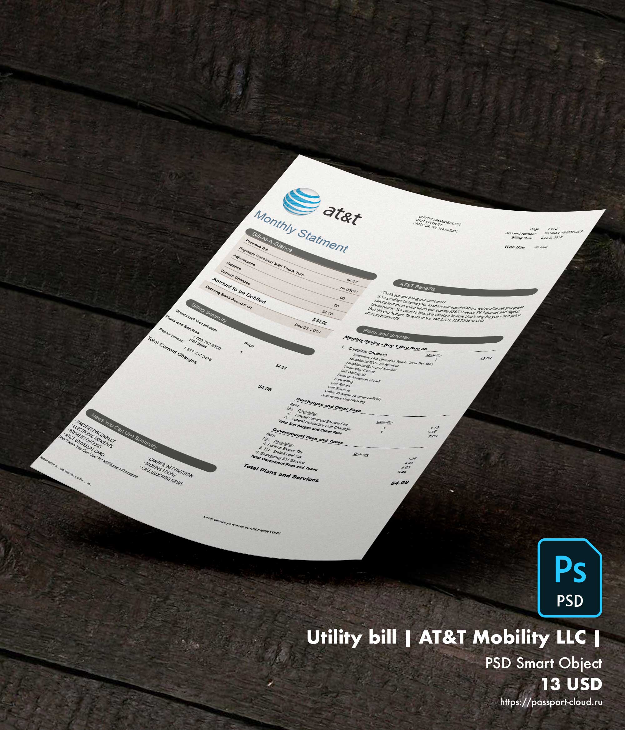 Utility bill | AT&T Mobility LLC | USA |1