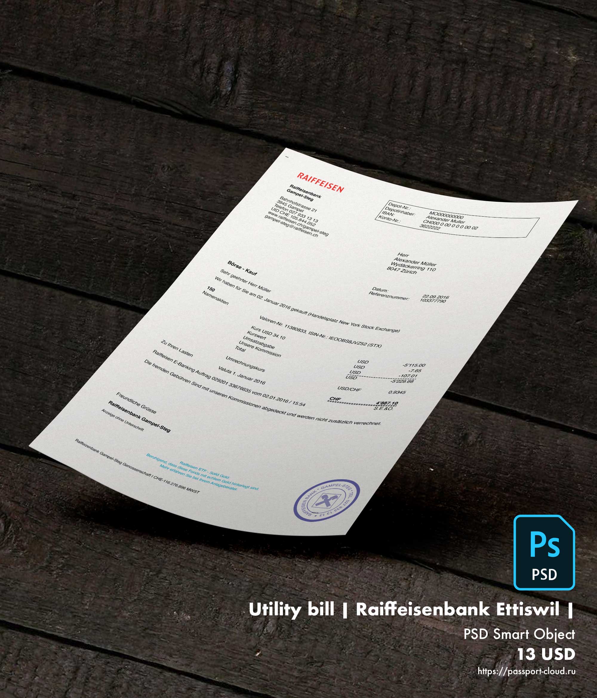 Utility bill | Raiffeisenbank Ettiswil | Switzerland |1