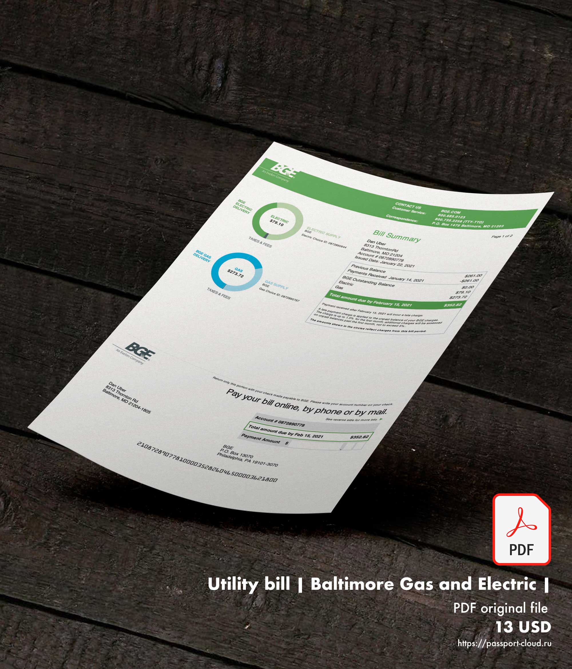 Utility bill | Baltimore Gas and Electric | USA |1