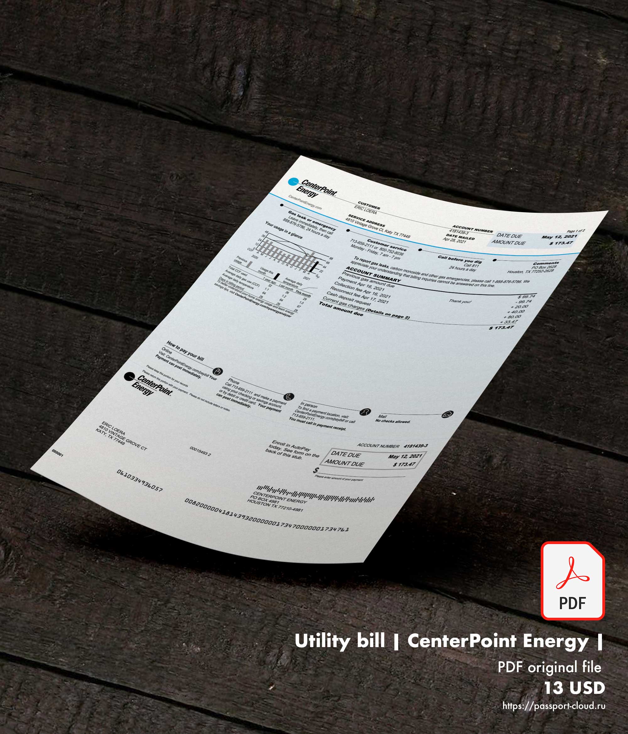 Utility bill | CenterPoint Energy | USA |1