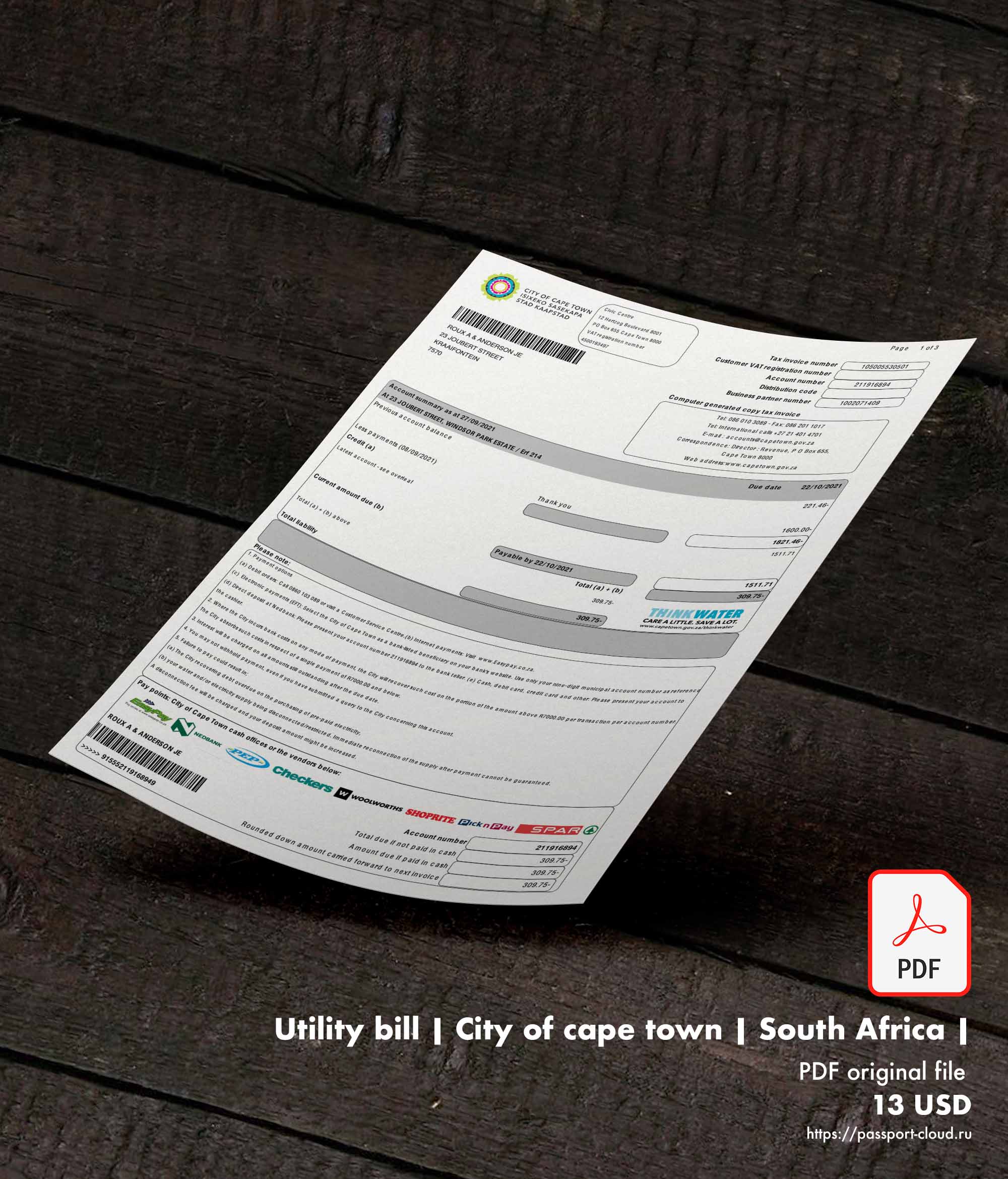 Utility bill | City of cape town | South Africa |1