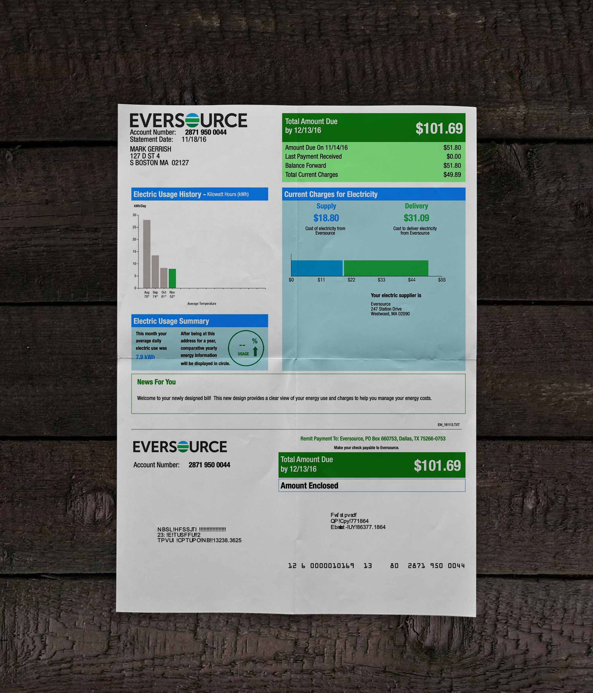 Utility bill | Eversource Energy | USA |2