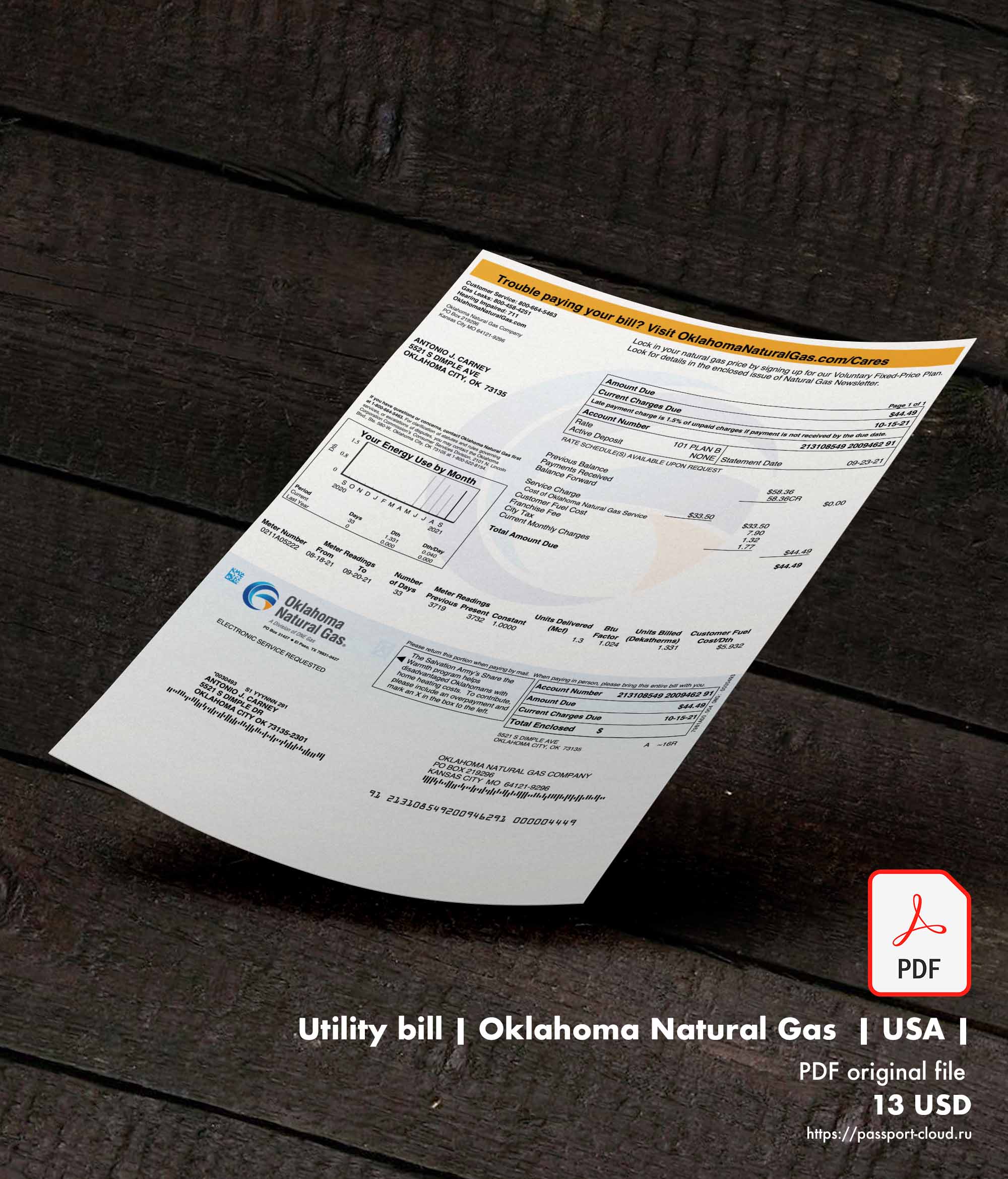 Utility bill | Oklahoma Natural Gas  | USA |1