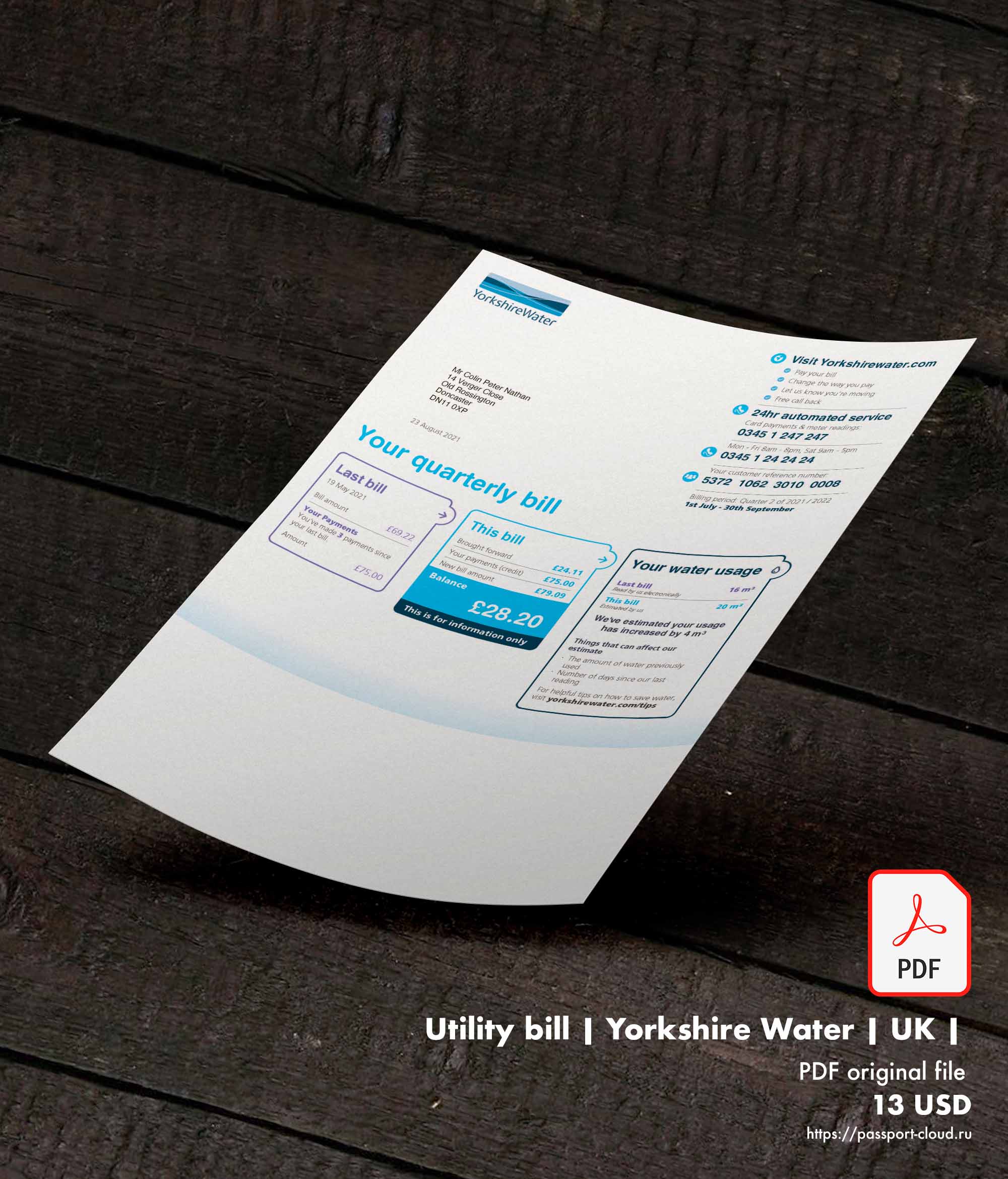 Utility bill | Yorkshire Water | UK | 1