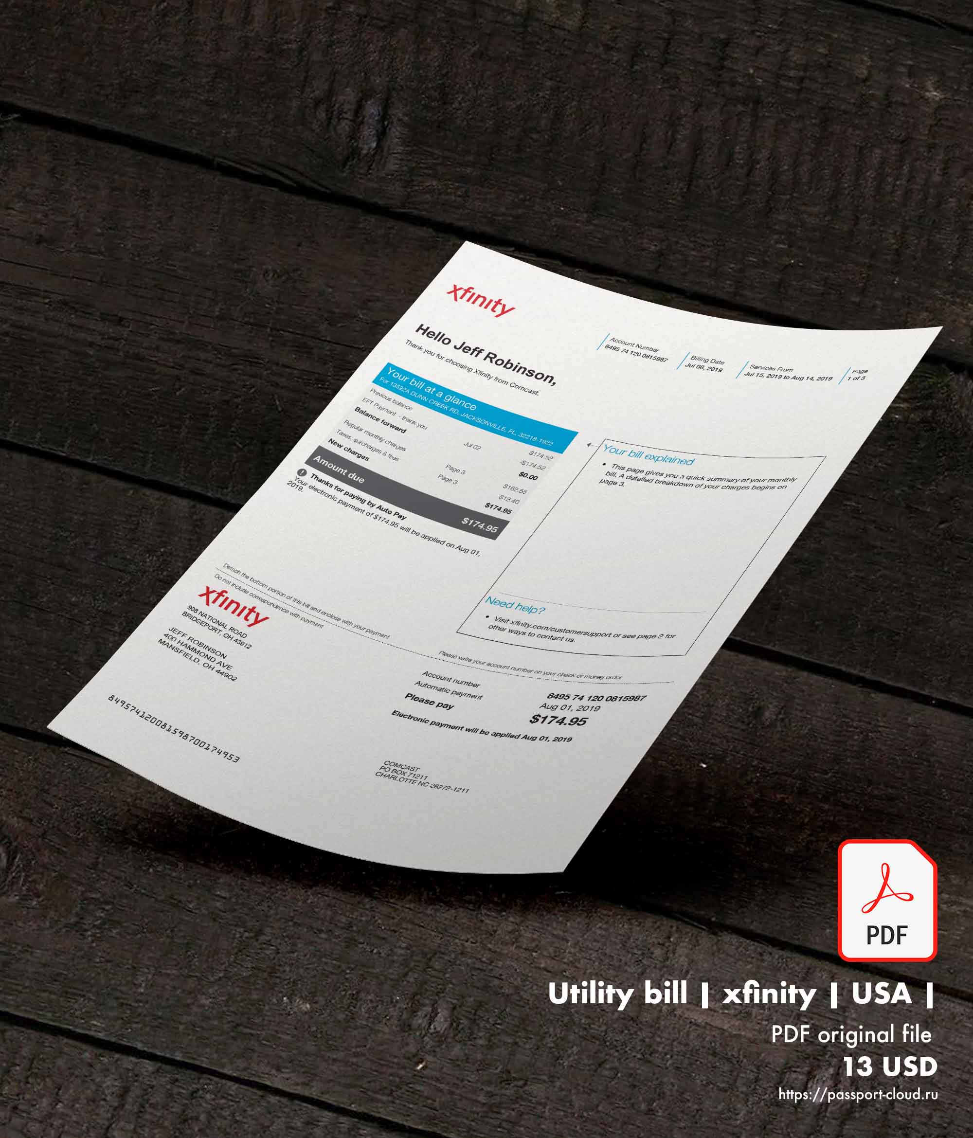 Utility bill | xfinity | USA | 1
