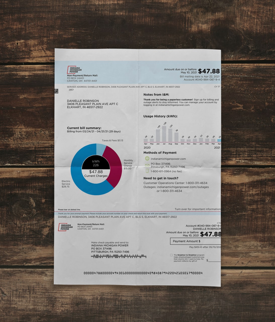 Utility bill | Indiana POWER | USA | IN2