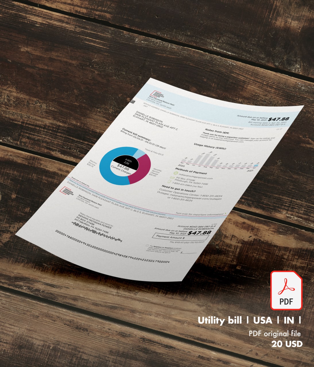 Utility bill | Indiana POWER | USA | IN1