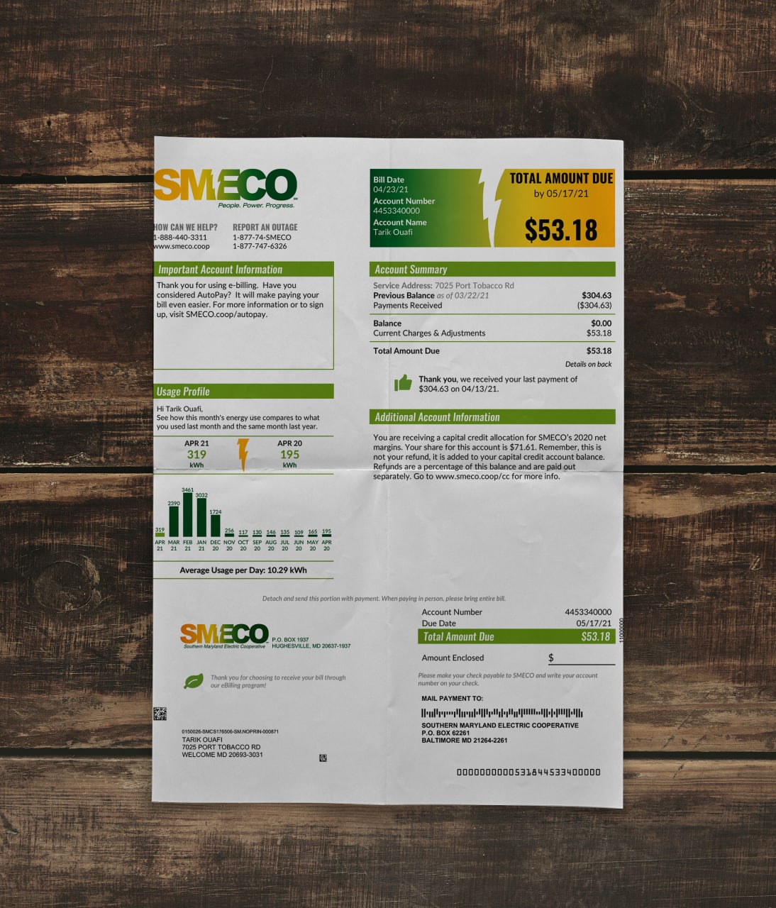 Utility bill | SMECO | USA | MD2