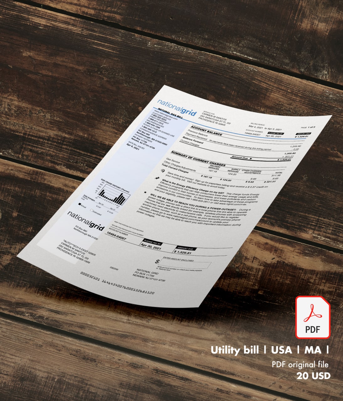 Utility bill | Nationalgrid | USA | MA1