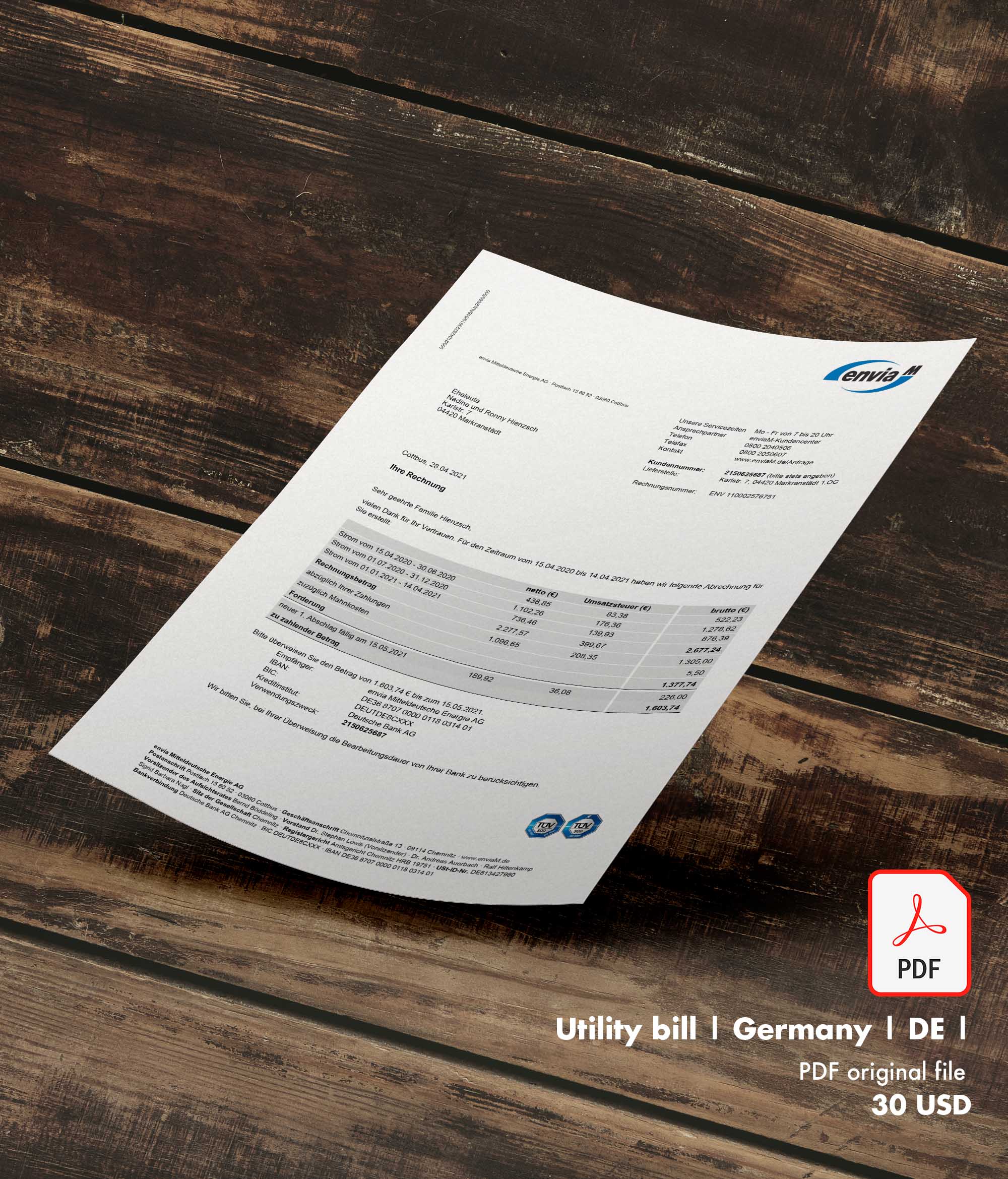 Utility bill | Enviam | Germany | DE1