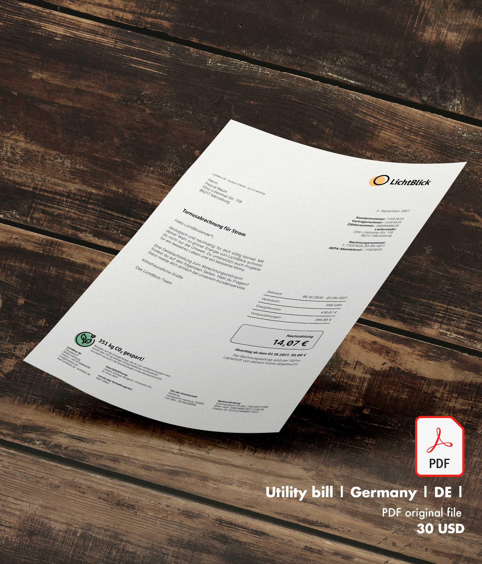 Utility bill | LichtBlick | Germany | DE1