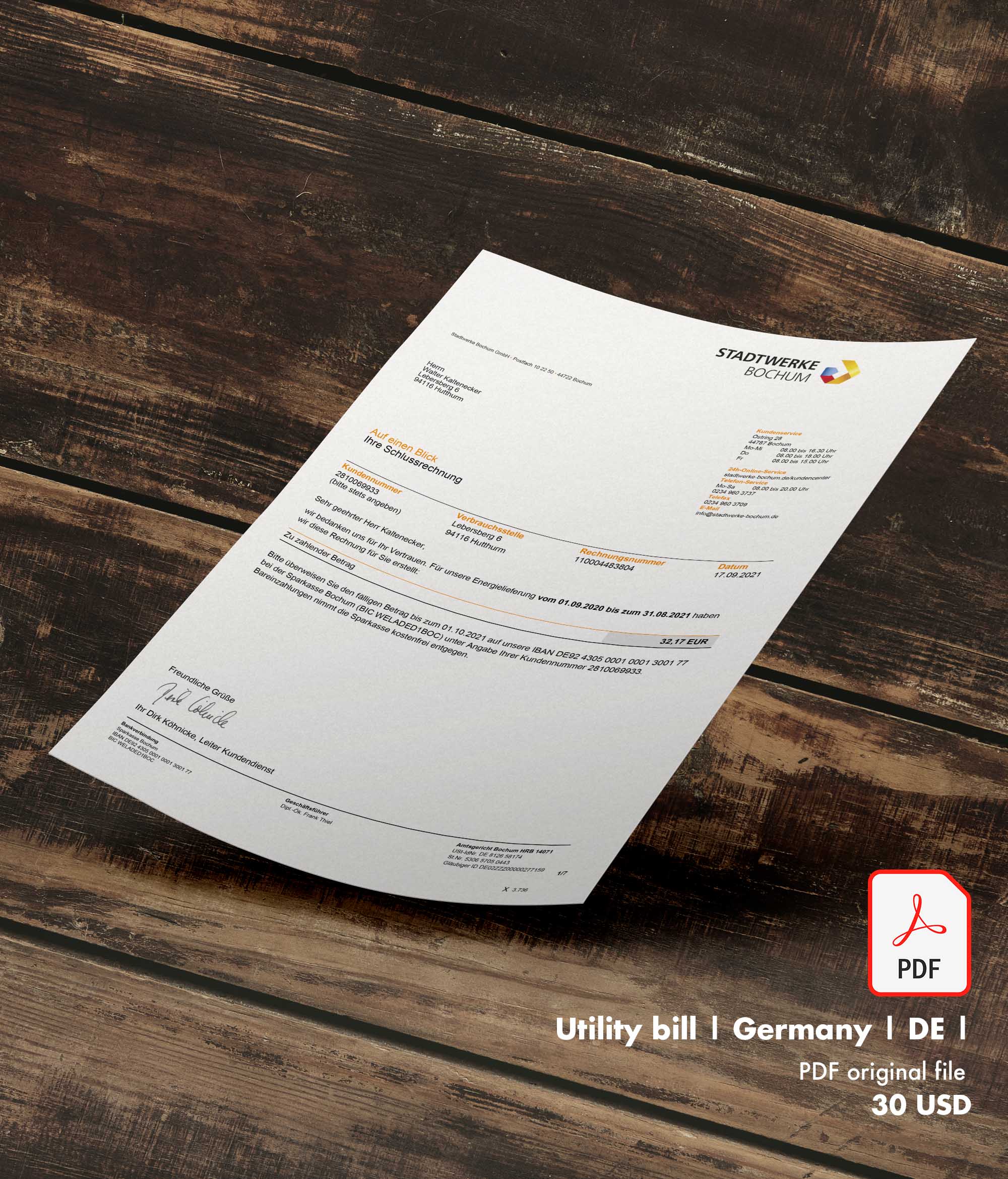 Utility bill | Stadtwerke | Germany | DE1