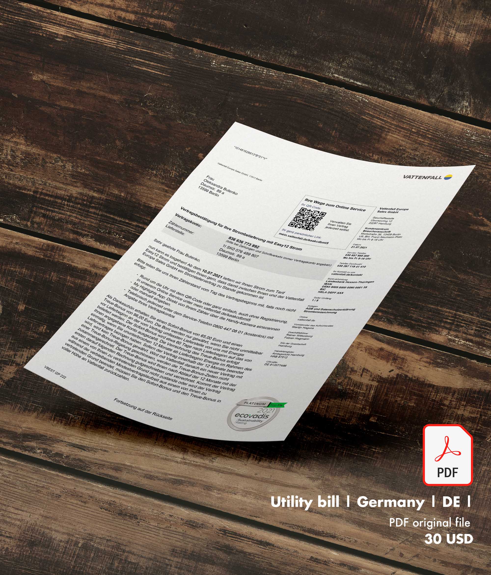 Utility bill | Vattenf | Germany | DE1
