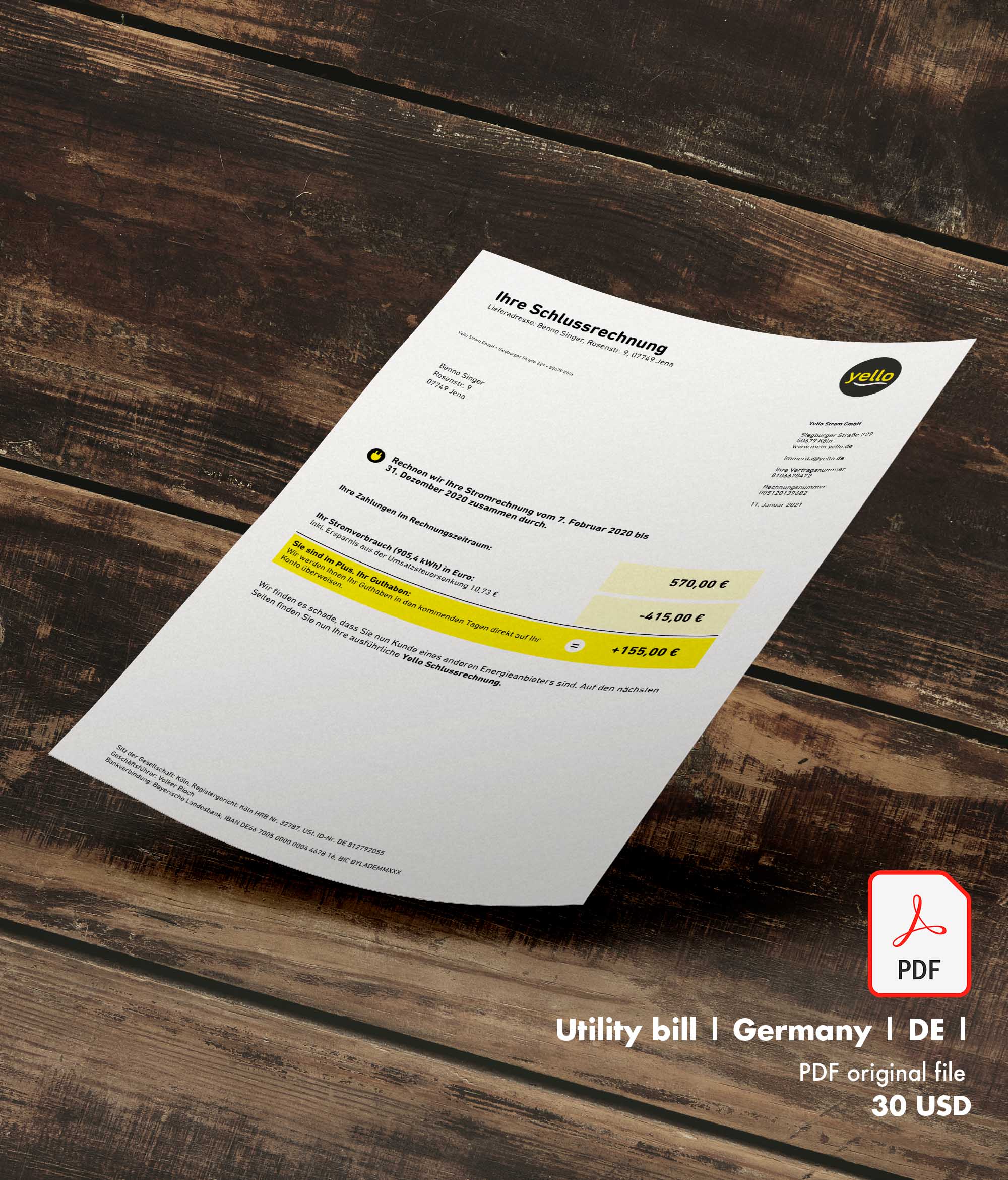 Utility bill | Yello | Germany | DE1
