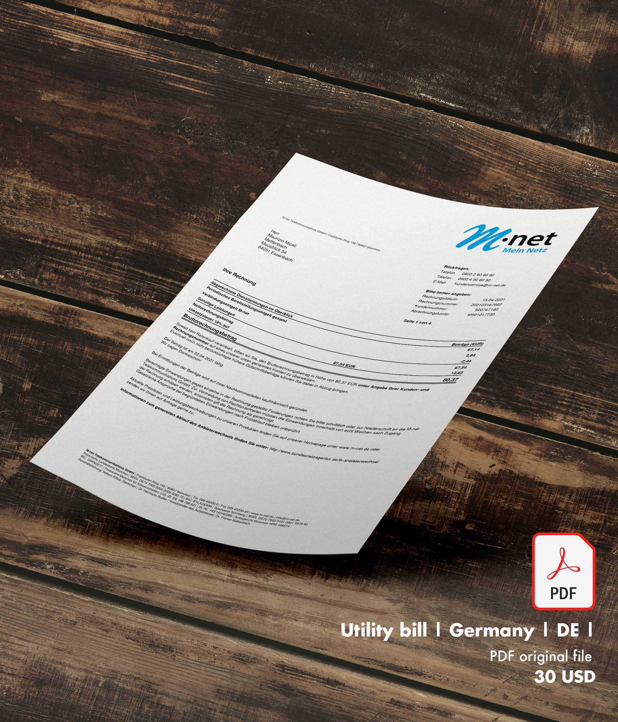 Utility bill | M-net | Germany | DE1